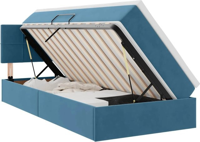 vidaXL Bett mit Stauraum und LED in Dunkelblau aus Samt, B: 100 cm, L: 204 cm - Bild 1