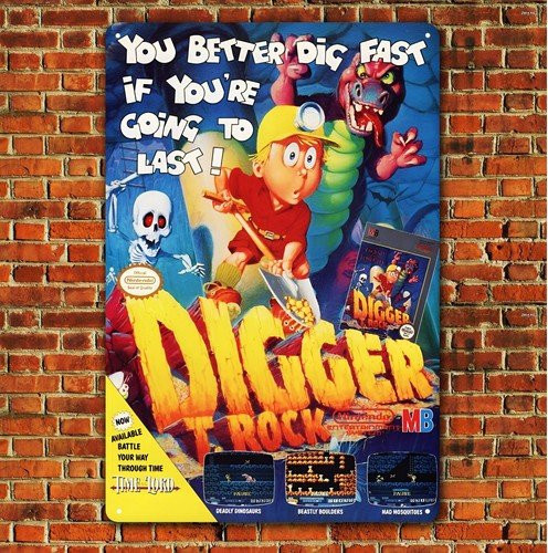 Digger T-Rock Retro-Videospiel-Metallposter, Mehrfarbig, B: 20,0 cm, H: 14,0 cm - Bild 1