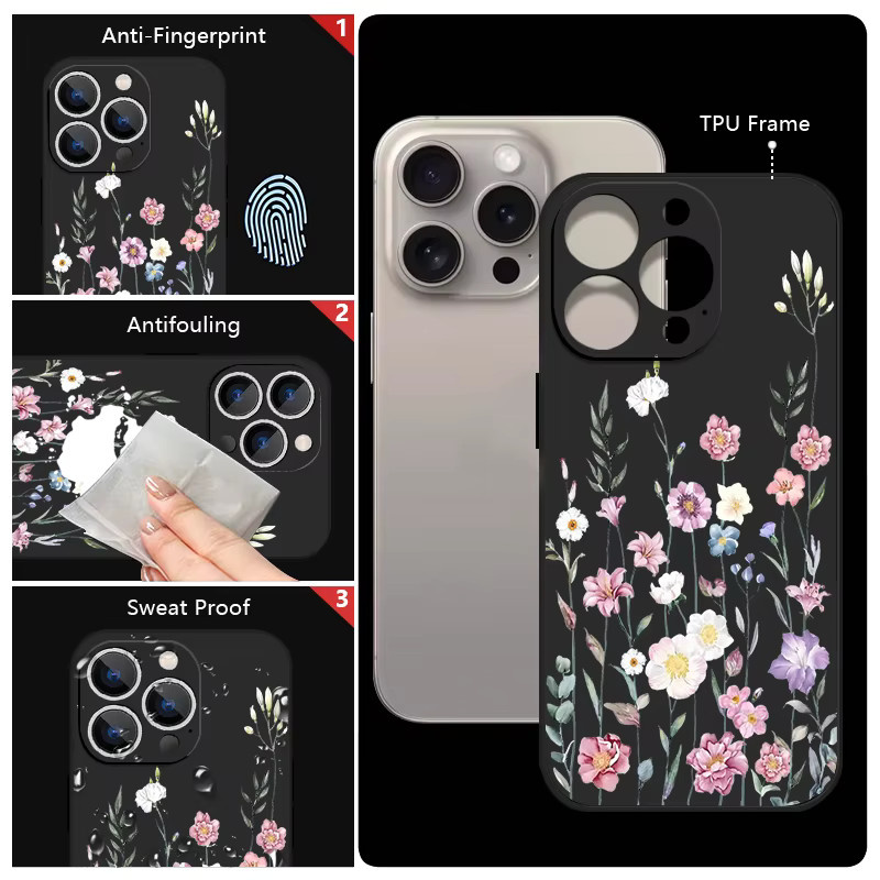 YISHANGOU Silikon-Handyhülle mit rosa Blumenmuster für iPhone 16 15 14 13 12 11 Pro Max – Stoßfeste weiche TPU Schutzhülle in Pink und Purple - Bild 2