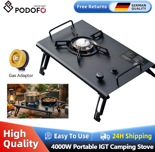 Podofo IGT Gaskocher aus Edelstahl in Schwarz mit 4000W Hochleistung für Camping und Outdoor - Bild 1