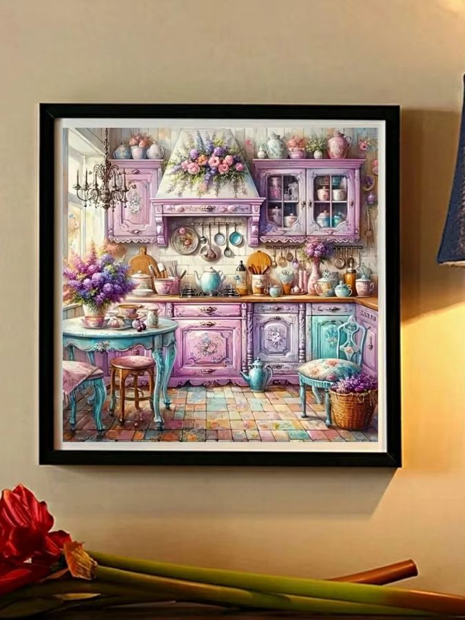 Potdemiel Diamond Painting Set Küche Landschaft Mosaik DIY Bild mit runden Steinen für Anfänger und kreative Geschenke - Bild 3