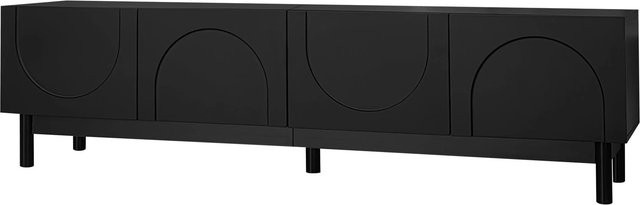 okwish TV Schrank in Schwarz Matt mit gewölbten Türen und Regalen, B/T/H: 169 x 35 x 45,5 cm - Bild 1
