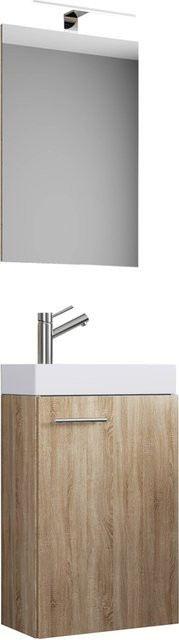 Waschplatz Slito 4-teilig von VCM Möbel in Eiche Sonoma Nachbildung und Weiß mit LED-Beleuchtung, B/H/T: 41 x 135 x 22 cm - Bild 1
