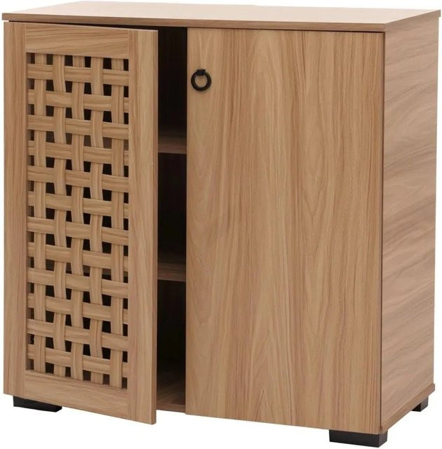 MCW Kommode N87 in Braun mit 3D-Flecht-Design, 2 Türen und 3 Staufächern mit Soft-Close, B: 82 cm, H: 80 cm, T: 37 cm - Bild 2