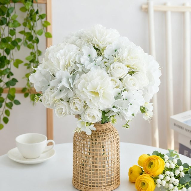 Künstliche Seidenrosen und Nelken in Weiß und Gelb für deine Hochzeits-, Party- und Valentinstagsdekoration oder als DIY-Geschenkbox-Zubehör - Bild 1