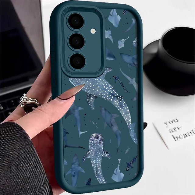 Shark Dolphin Print TPU Handyhülle für Samsung Galaxy S25 Ultra S24 FE S23 S22 S21 FE 5G A56 A55 A36 A35 A26 A25 A16 A15 in Blau - Bild 1