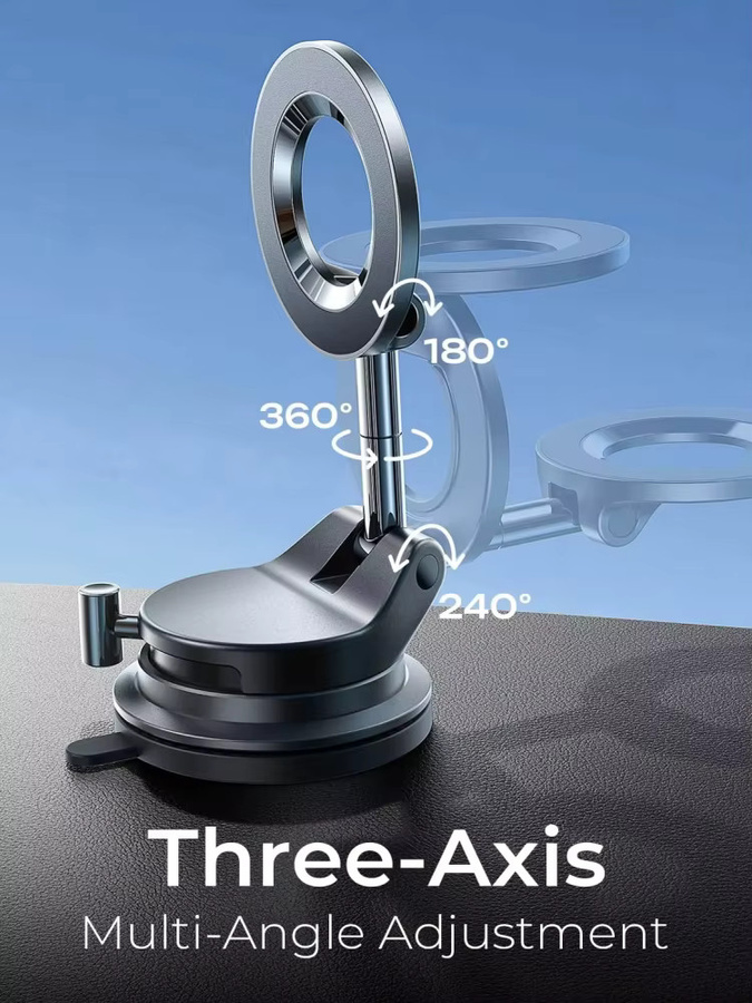 LISEN Magnetische 360-Grad-Telefonhalterung mit dreiachsiger N52-Magnetkraft und Saugnapf für Windschutzscheibe und Armaturenbrett in Schwarz - Bild 5
