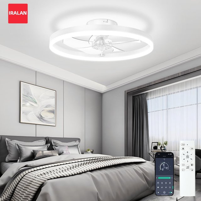 Moderne IRALAN Deckenventilator-Leuchte mit dimmbarer LED-Beleuchtung in Weiß - Bild 1