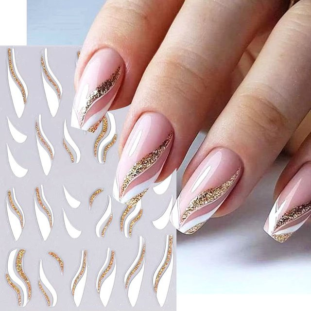 MAFANAILS Nagelaufkleber, Gold Glitter, Weiß Silber, Glänzend - Bild 1