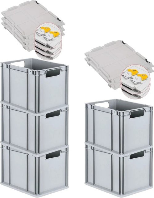 PROREGAL Spar Set 5x Eurobox Nextgen Economy mit Scharnierdeckel und gelben Schiebeschnappverschlüssen, Grau, H x B x T: 32 x 30 x 40 cm - Bild 1