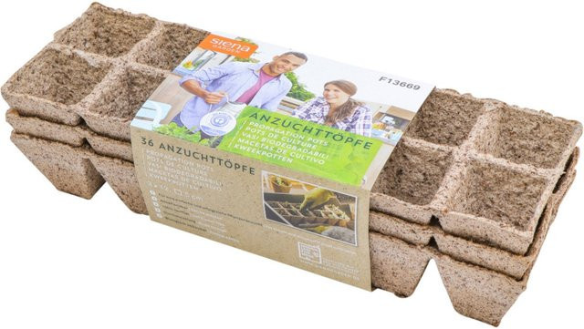 SIENA GARDEN Bio Anzuchttöpfe aus Holz in Braun, 36 Stück - Bild 1