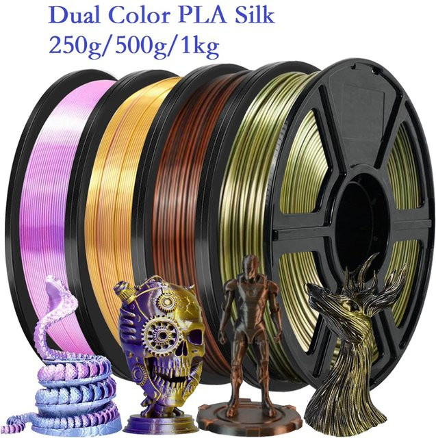 3D Maliang Zweifarbiges Silk PLA Filament 1,75 mm für FDM 3D-Drucker, Glänzendes Kunststoffmaterial in Schwarz, Rot, Blau und Grün - Bild 1