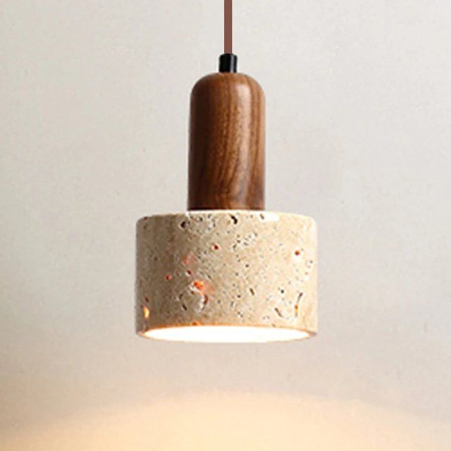 IISINUO Wabi-Sabi Naturstein-Pendelleuchte aus gelbem Travertin mit E14-Sockel - Bild 1