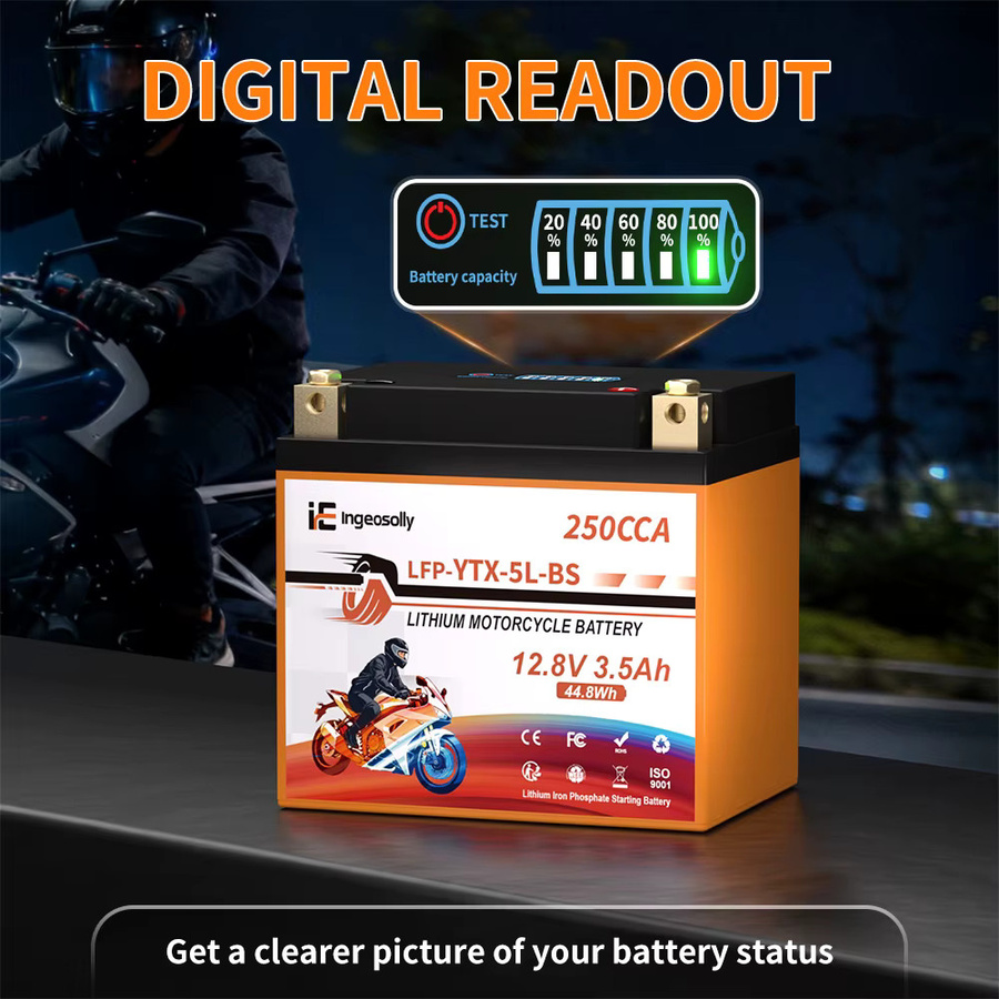 Ingeosolly 5L-BS 12V 3,5Ah LiFePO4 Motorradbatterie mit BMS und Spannungsanzeige für ATV, Roller, Yamaha, Honda und Suzuki, CCA 250A - Bild 3