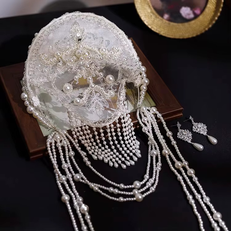 Braut-Kopfschmuck, Spitzenstickerei, perlenbesetzt, Damen - Bild 2