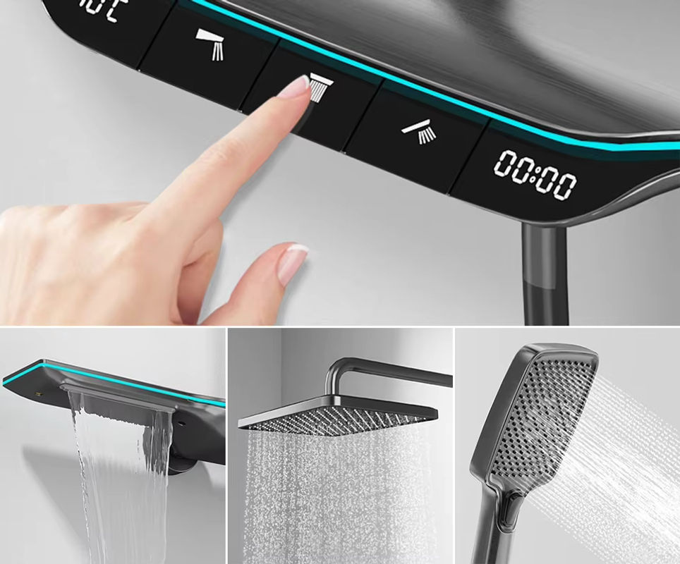 YJYAJIE Thermostatisches Duschsystem mit digitaler Temperaturanzeige und LED-Regenbrause in Schwarz oder Grau - Bild 2