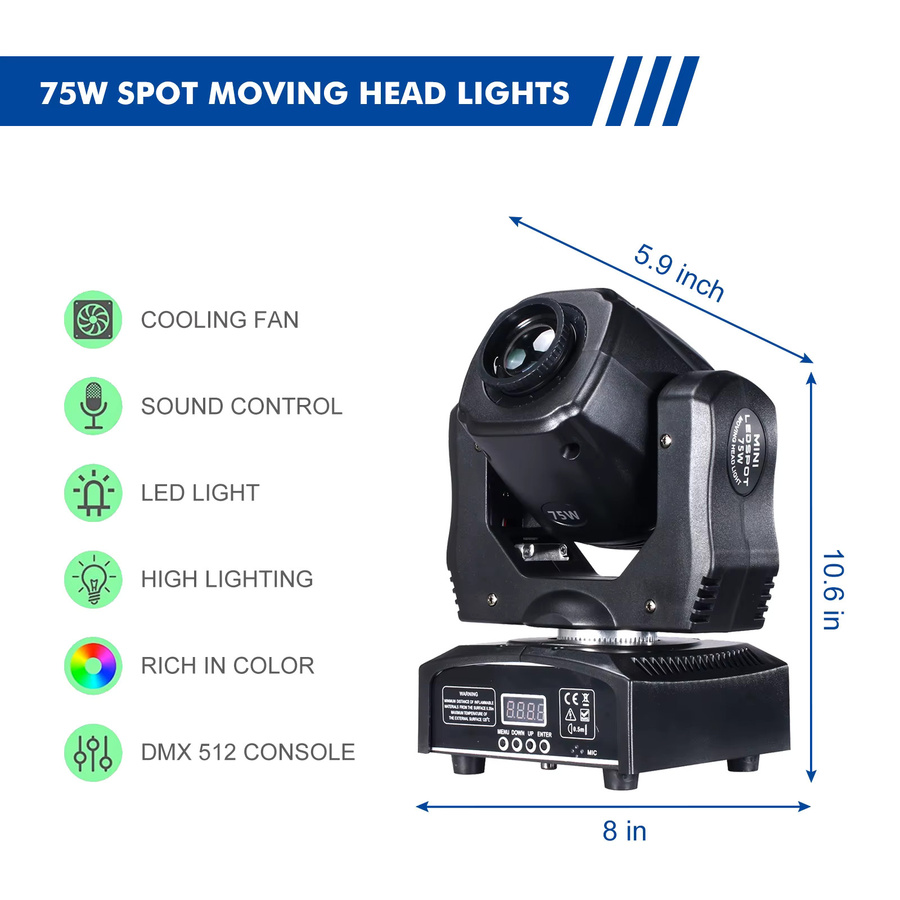 DJXFLI 75W LED Moving Head Scheinwerfer mit RGB-Effekten in Schwarz - Bild 4