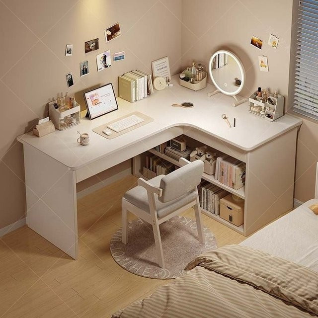 LIUSHADUOLA Eck-Schreibtisch mit integriertem Bücherregal in Weiß, moderner Multifunktions-Computertisch für Home-Office und Schlafzimmer - Bild 1