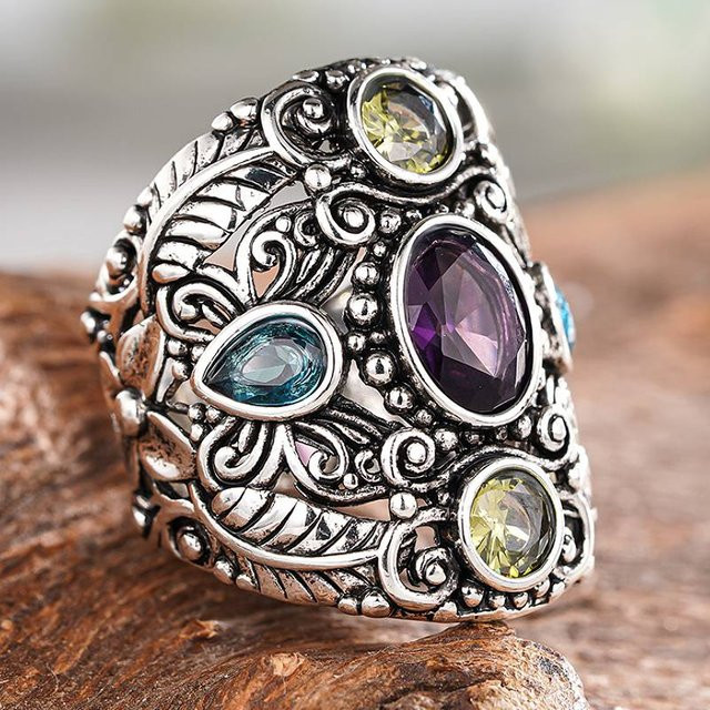 Huitan Ring Vintage, silberfarben, Zirkonia, Damen - Bild 1