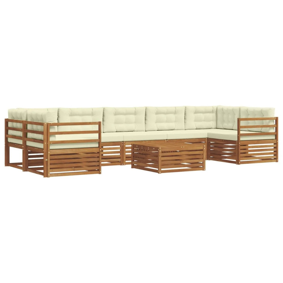 vidaXL Outdoor-Sofagarnitur 8-teilig in U-Form aus massivem Akazienholz mit Kissen in Natur und Creme - Bild 2