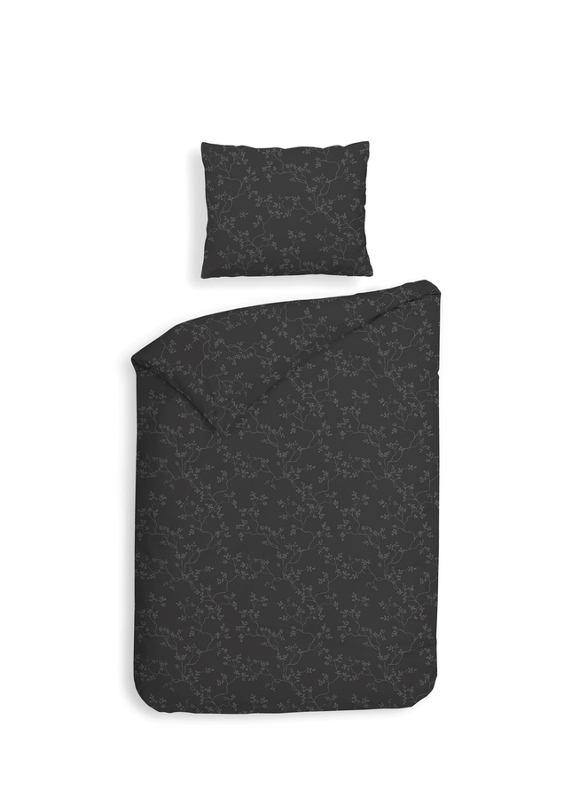 Heckett & Lane Flanell Bettwäsche Alloro Anthracite Grau mit floralem Zweig-Muster aus Baumwolle, B/H: 155 x 220 cm und 80 x 80 cm - Bild 1