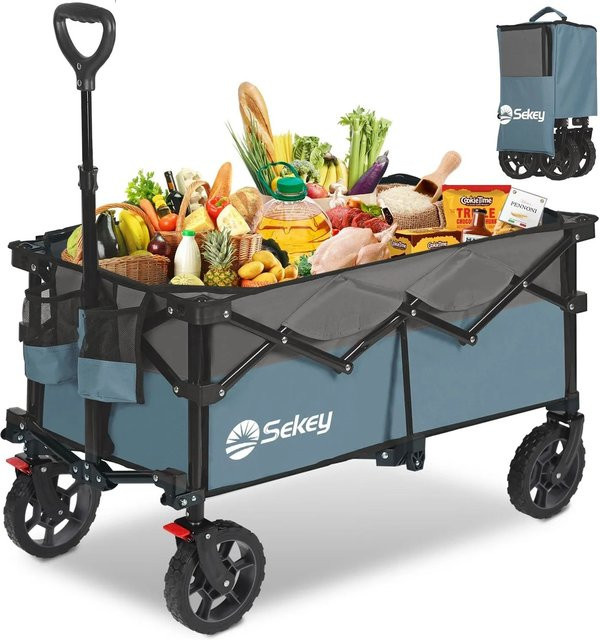 Sekey Faltbarer Bollerwagen mit verstellbarem Handgriff in Blau, 150L Fassungsvermögen und 150kg Tragkraft - Bild 1