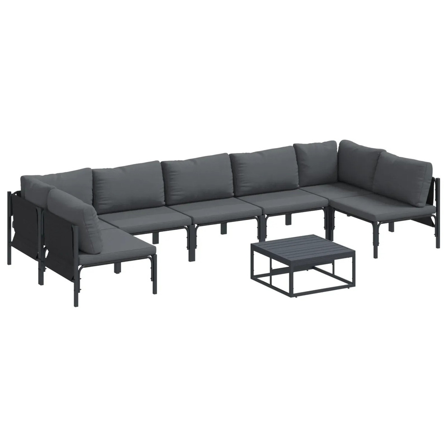 vidaXL Garten-Sofa-Set 8-teilig in Anthrazit aus pulverbeschichtetem Stahl mit UV-beständigen Kissen und Tisch - Bild 2