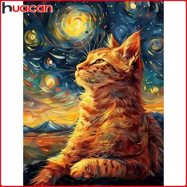 Huacan Diamantmalerei Sternenhimmel Katze, Diamantmosaik, Bastelset - Bild 1
