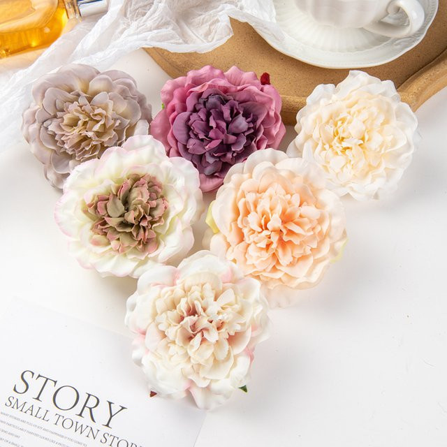 Set aus 5 oder 10 Stück künstlichen Seidenblumen in Lila und Mehrfarbig für Dekorationen, Hochzeiten und Kränze mit Rosen, Dahlien und Pfingstrosen - Bild 1