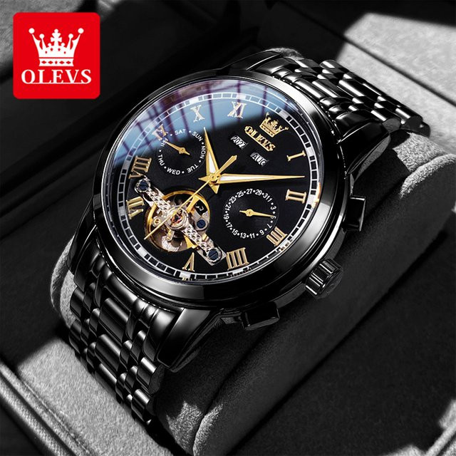 OLEVS Armbanduhr Automatik, Edelstahl, Blau, Herren - Bild 1
