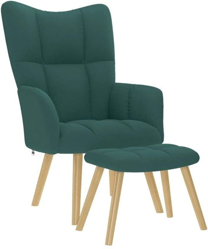 vidaXL Relaxsessel mit Hocker in Grün aus Stoff und Metall im skandinavischen Design, B/T/H: 95,5 x 69 x 61,5 cm - Bild 1