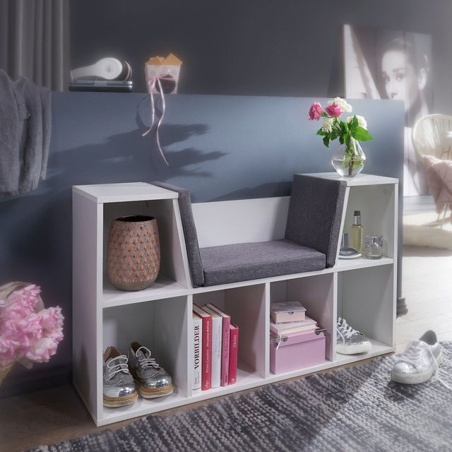 Finebuy Garderobenbank mit Stauraum und Schuhregal in Weiß und Grau, B/T/H: 101,5 x 30 x 61,5 cm - Bild 1