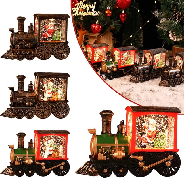 Weihnachts-Spieluhr mit Zug, Santa Claus und Schneemann in Kristallkugel-Optik, bunte Tischdekoration - Bild 1