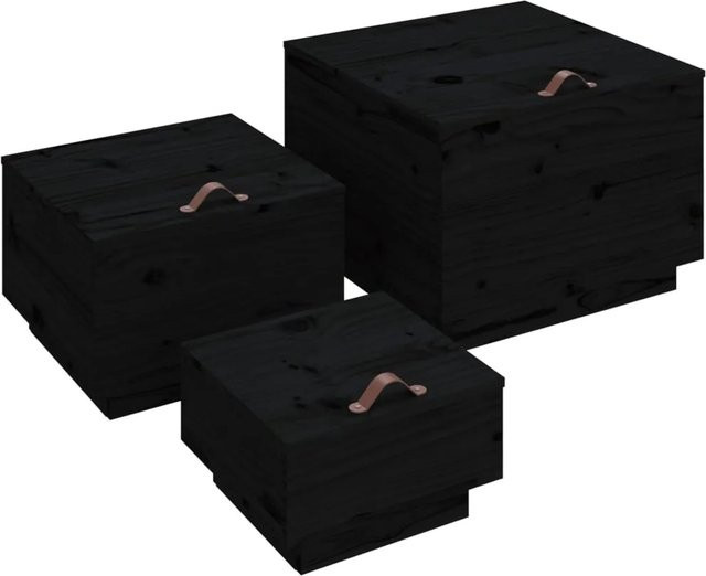 vidaXL Aufbewahrungsboxen mit Deckel aus massivem Kiefernholz, 3er-Set, Schwarz, rustikal, matt - Bild 1