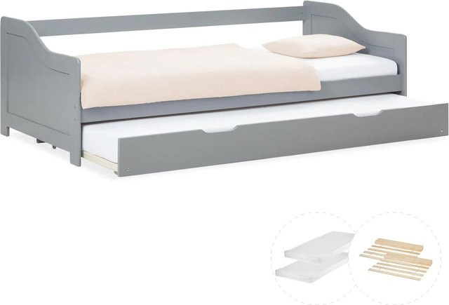 Homestyle4u Tagesbett mit Ausziehfunktion und Matratze aus Kiefernholz und MDF, Grau, B/T/H: 206,0 x 90 x 66 cm - Bild 1