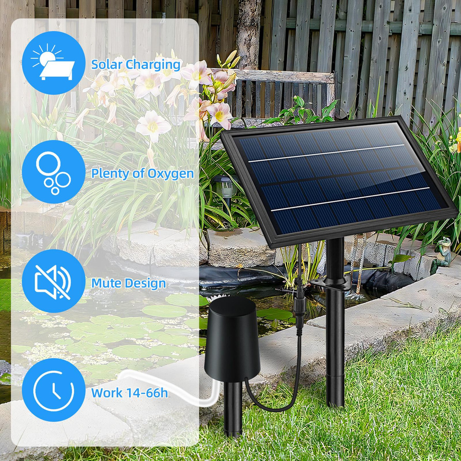 Lixada Solarbetriebenes Luftpumpen-Set in Schwarz mit Solarpanel, Luftsteinen und 3 Arbeitsmodi (10 V, 8 W) - Bild 3