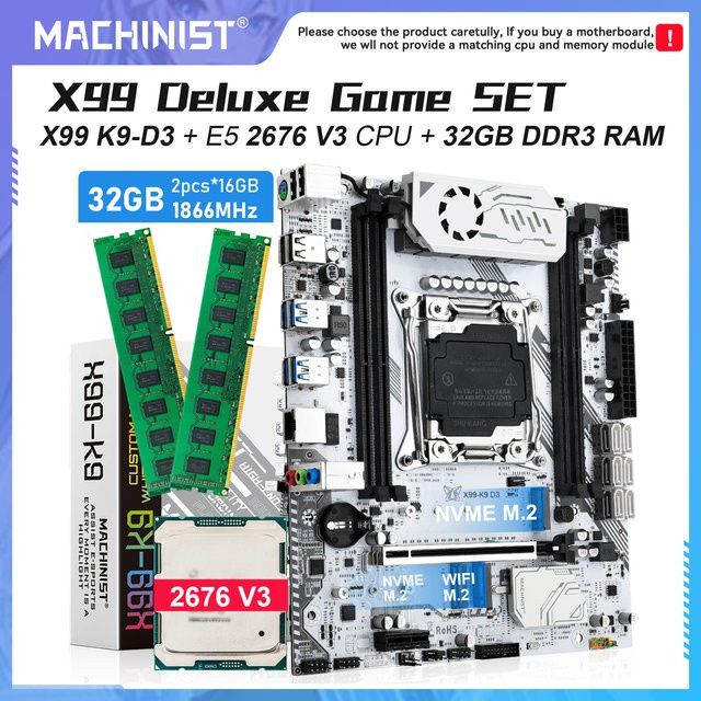 MACHINIST X99 Motherboard K9-D3 Micro-ATX mit Intel Xeon E5 2676 V3 Prozessor und 32 GB DDR3 1866 MHz RAM LGA 2011-3 - Bild 1