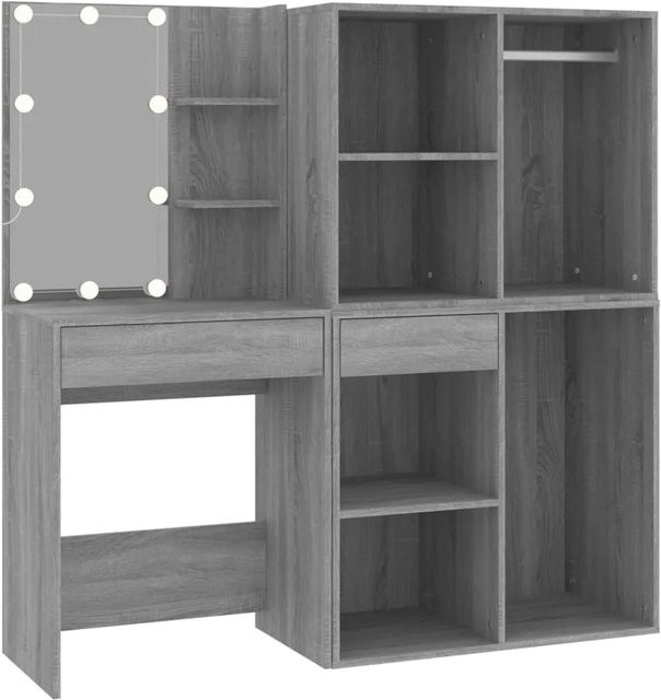 VidaXL LED-Schminktisch mit Schränken in Sonoma Grau aus Holzwerkstoff B/T/H: 140 x 60 x 40 cm - Bild 1