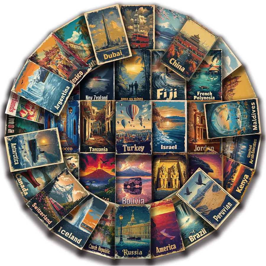 Charile Retro Welt Berühmte Wahrzeichen Reise Poster Aufkleber, Multicolor, Paper - Bild 2