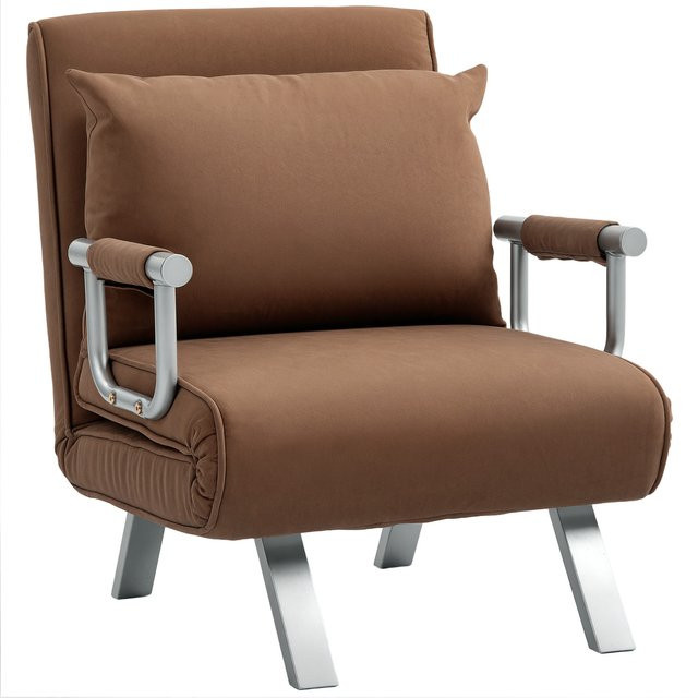 HOMCOM 2-in-1 Schlafsofa Schlafsessel für 1 Person, klappbarer Sessel aus synthetischem Wildleder mit 5-fach verstellbarer Rückenlehne und gepolstertem Kissen, Braun, B: 65 cm, T: 69 cm, H: 80 cm - Bild 1