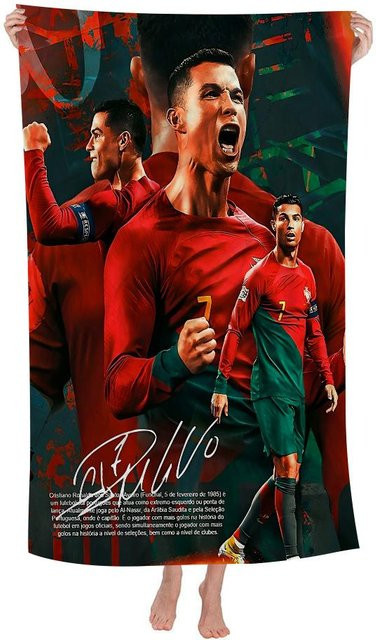 Ka Chen Mutong Kinder Badetuch CR7 Cristiano Ronaldo Mikrofaser Cartoon Strandtuch, Farben: Weiß und Rot, Breite: 30 cm, Höhe: 60 cm - Bild 1