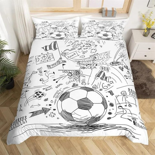 Binchi Fitness Fußball Bettwäsche-Set aus Polyester mit Fußballmuster, Weiß, B/H: 135 x 200 cm - Bild 1