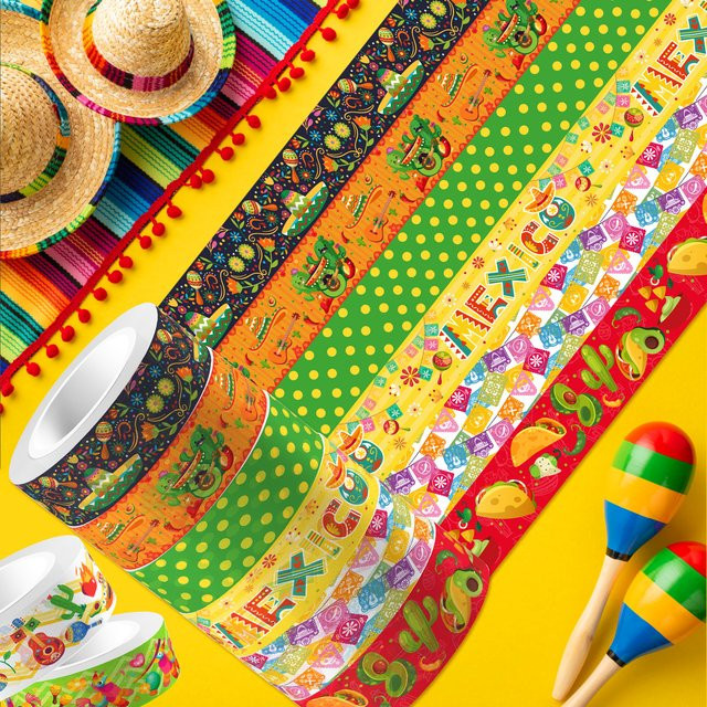 12 Rollen Washi Tape mit Cartoon Cinco de Mayo Motiven in Multicolour für Scrapbooking und Briefpapier - Bild 1