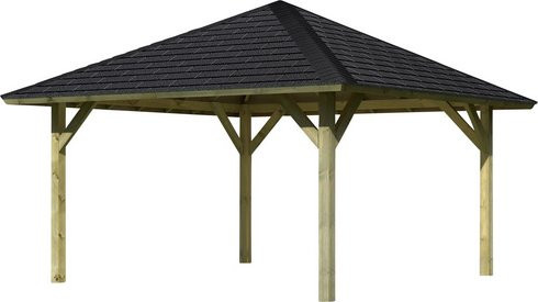 Karibu Pavillon Holm 1 aus nordischem Fichtenholz mit Walmdach und schwarzen Rechteckschindeln, Farbe: Schwarz, B/T/H: 431 x 431 x 315 cm - Bild 3