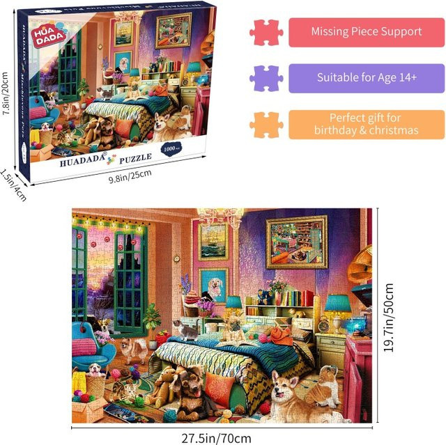 MaxRenard Hunde im Schlafzimmer, Puzzle, 1.000 Teile, ab 14 Jahren - Bild 1