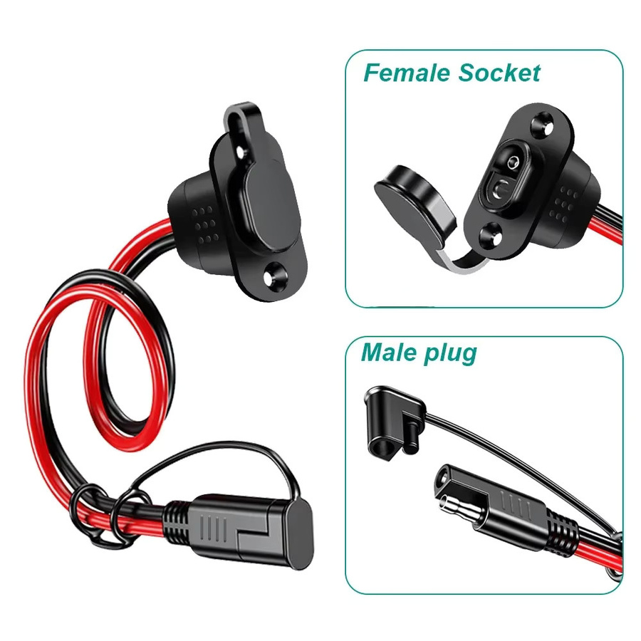 SAE Schnellstecker Kabelbaum Set mit 12AWG Verlängerungskabel und Buchse, wasserdicht, Schwarz - Bild 2