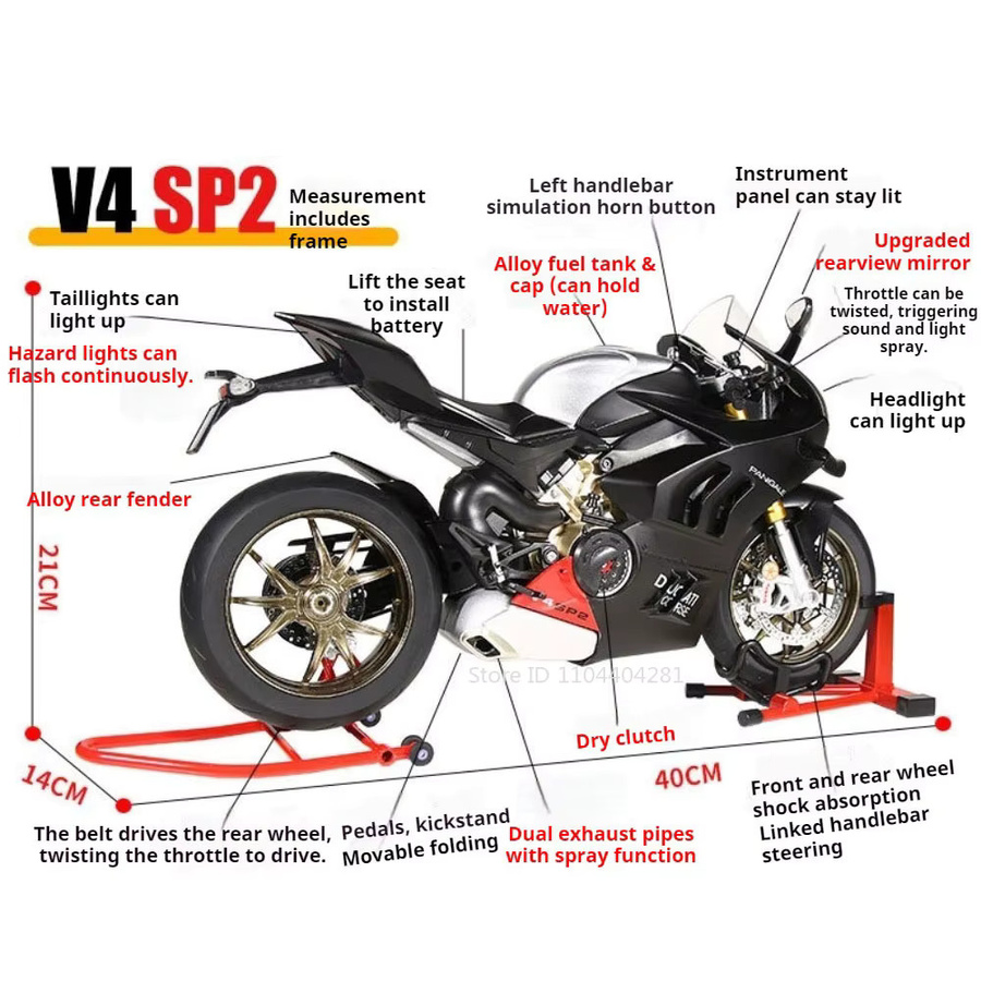 RMZ city V4S R1M Motorrad Modell, 1:6, mit Sound und Licht, Schwarz - Bild 1