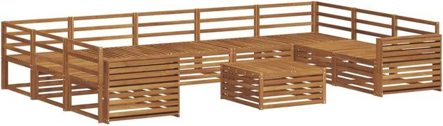vidaXL Sofagarnitur aus Massivholz Akazie in Natur Braun, 10-teiliges U-Form Set mit Tisch und Latten-Design - Bild 1