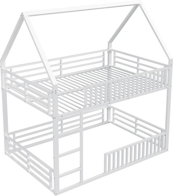 okwish Etagenbett für das Kinderzimmer aus Metall mit LED-Beleuchtung und Zaun, Weiß, B/T/H: 200 x 140 x 214 cm - Bild 1