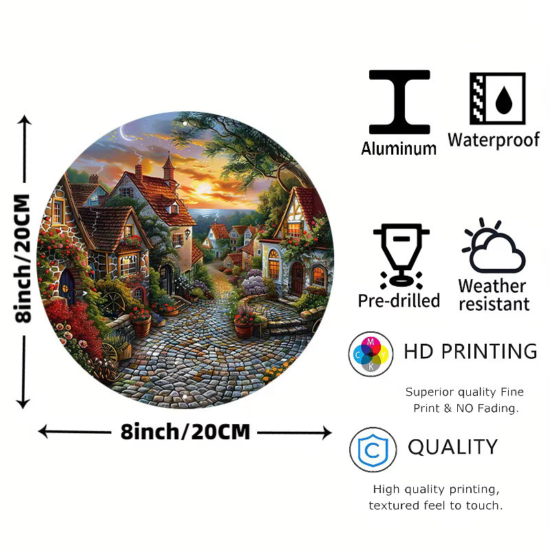 Rundes Aluminium-Metallwandschild Potdemiel mit Landschaftsmotiv, Mehrfarbig, Durchmesser: 20,32 cm - Bild 2